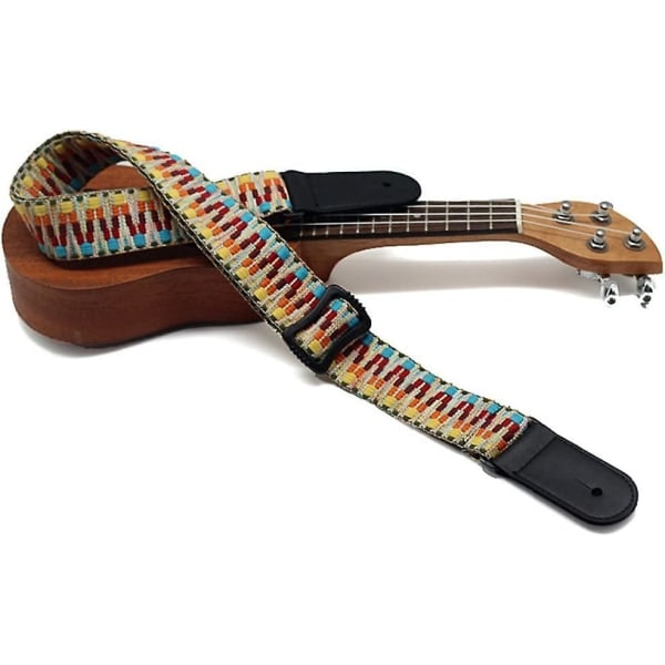 Säädettävä kitararemmi puuvillasta nahkapäillä Retro punottu remmi ukulelelle, pienelle kitaralle (LG)