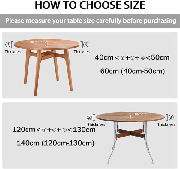 Rund duk med elastisk kant, 3D-trykt vaskbar polyester, for innendørs og utendørs servering, hvit, 60 cm