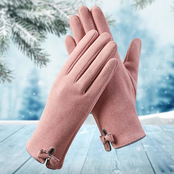 Söta Bow Fleece Touchscreen Halkfria vinterhandskar