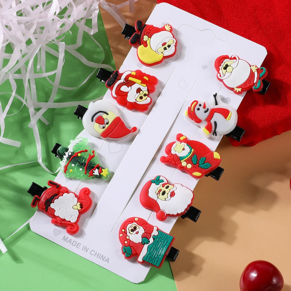10st Barn Jul Hårklämmor Set Xmas Tree Santa Claus Tecknad Hårnålar For Baby Flickor Barn Spännband Håraccessoarer