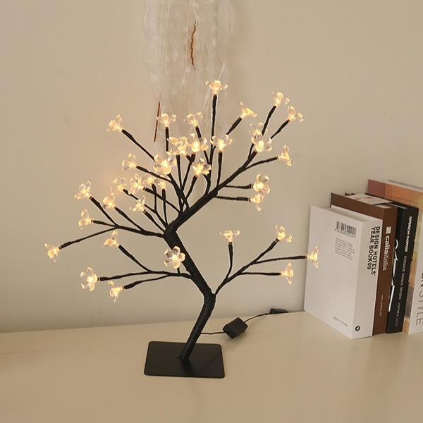 Blomsterpotte landskapsträd, 24 LED-lys, metallfot, varm