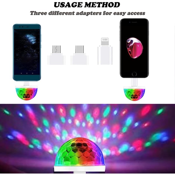 Galaxy USB disco bolle lys ljudaktivert LED atmosf?r festljus mini b?rbar f?r smarttelefon, 4w (4st)