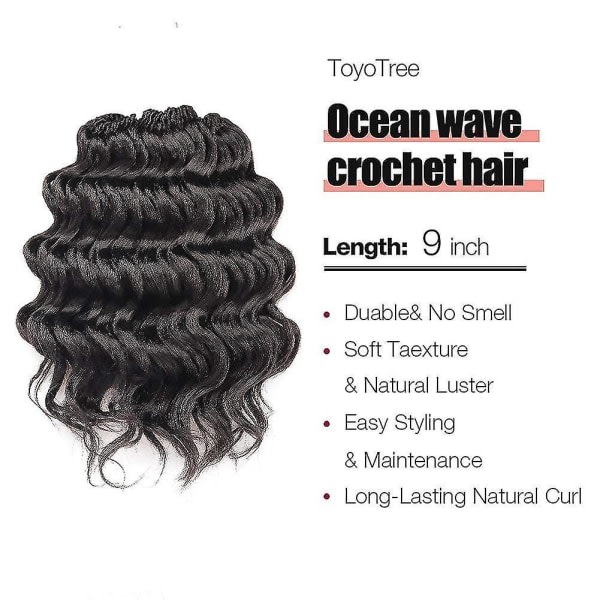 TG Ocean Wave Virkade Hår - 9 Tum 8-pack Mörkbruna Virkade Flätor, Syntetisk Flätning Hårförlängning