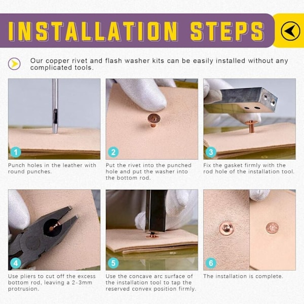 50 st 10×3,3×19 mm kopparnitar och försänkare för bälten, plånböcker, halsband, läderprodukter, DIY-hantverk