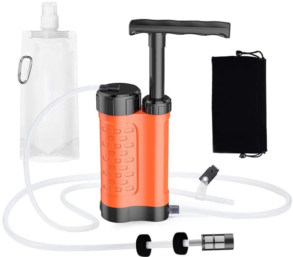 Vattenfilterpump - Vattenreningspump - Vattenfiltersystem - Överlevnadskit - Nödkit - 0,01 mikron 5-stegs vattenfilter - för utomhusbruk
