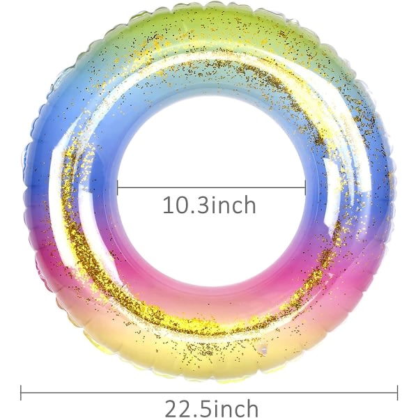 Galaxy Transparent Flydende Bademadras med Paljetter, Oppustelig Bademadras til Børn, 22,5 Tommer