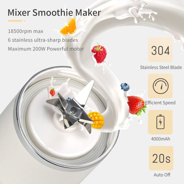 Bærbar blender, elektrisk blender, hvid