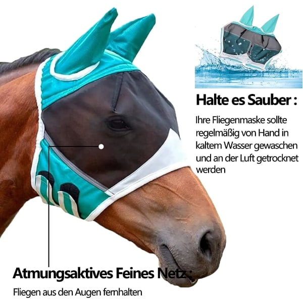 TG Hästflughuva Stor storlek UV-skydd Häst Myggmask Vit