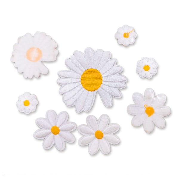 8 delar Daisy Embroidery Iron-on Patch, sj?lvh?ftande broderi