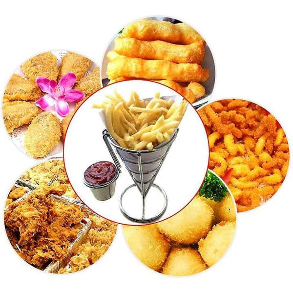 2 stk Pommes frites Stående kurv Pommes frites holder med sausbeholder Metall Snack Fry