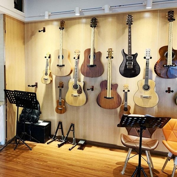 Gitarrväggfäste Hängare 2-pack, svart valnöt väggkrok Hållare Stativ för akustisk elektrisk gitarr bas Ukulele.