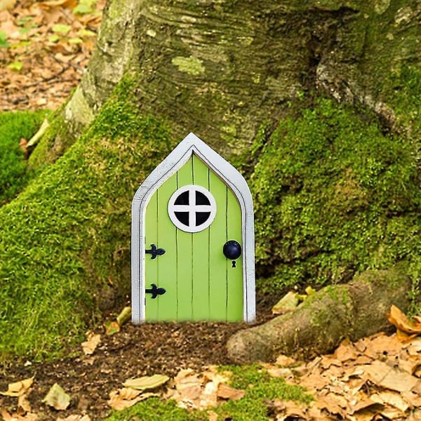 Fairy Fairy Gate Trädgård 3D Wood Fairy Tale Gate Innergård Miniatyr scene dekorasjon grønn
