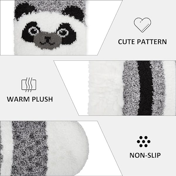 2 par fluffiga toffelstrumpor för kvinnor, Termiska Djur Fleece Strumpor Vinter