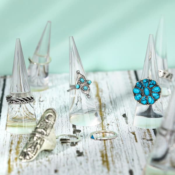6 stk Akryl Ringholder Ringdisplay, Akryl Ringdisplaystativ Sett, Klar Fingerring Visningsstativ Ringdisplay Monter Visningsstativ for Smykker-yux
