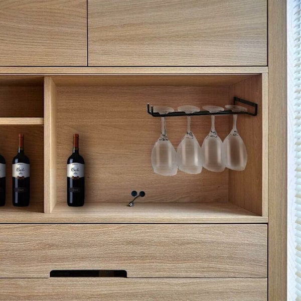 4 stk. glasshenger for 4 glass, veggmontert vinglassholder, opp-ned glassholder for vinskap, barer, kjøkken (svart)