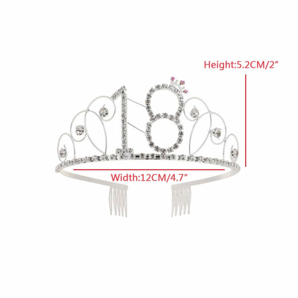 18. syntymäpäivä kruunu tiara, kristalli strassi syntymäpäivä kruunu, syntymäpäiväkoriste lahja naisille