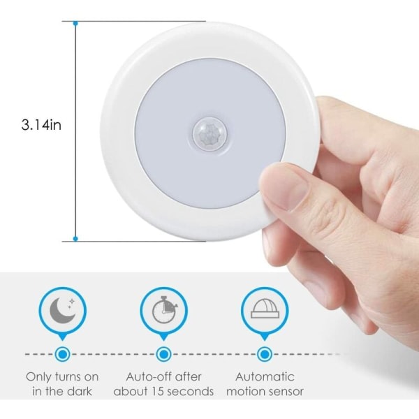 Galaxy Automatisk LED-nattlampa, trådlös LED-lampa, 3 lägen (automatisk/på/av), används för laddning av USB-lampa i vitrinskåp (3-pack vitt)