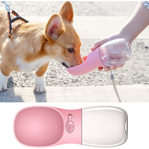 Hundevandflaske, 350 ml drikkeflaske til kæledyr, bærbar vandflaske til kæledyr, drikkeflaske til hundekat til udendørs vandreture (rosa)