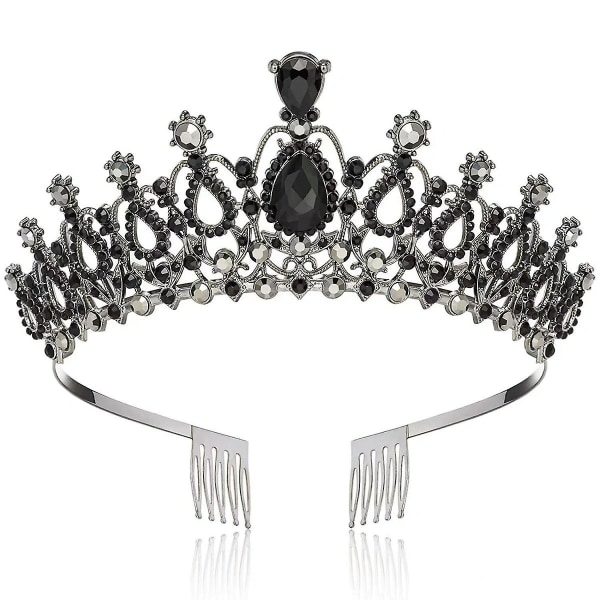 Retro Farverige Dronning/Prinsesse Krystal Krone Bryllup Rhinestone Tiara Brud Krone Sort