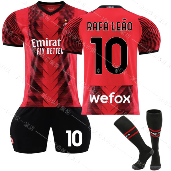 23/24 Ny säsong Hem A.C. Milan FC RAFA LEAO Nr 10 Barn Jersey-pakke Barn-28