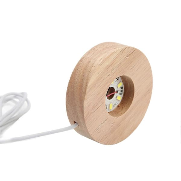 LED-lysfod USB Eg Træ Rund Displaylampe til Boligindretning Hvidt Lys 8cm x 2cm