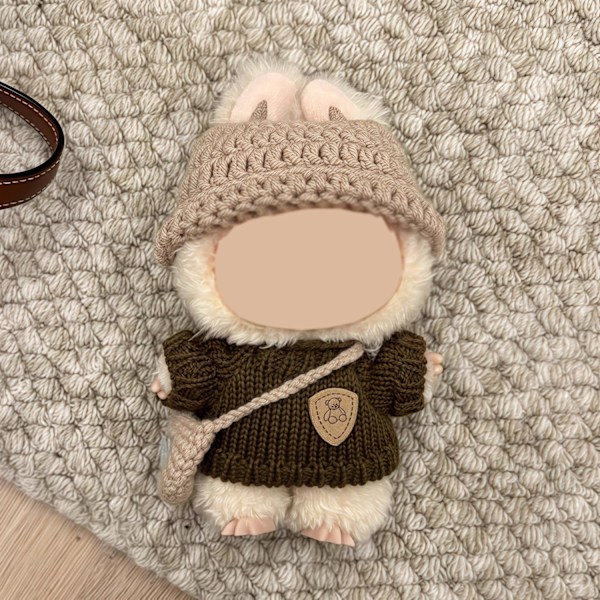 Kläder för Labubu (INGEN Docka), Hatt & Overall Set för 17 cm Labubu Tillbehör Kostym Knitted