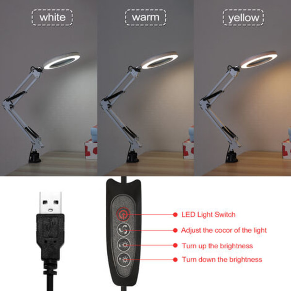 Forstørrelseslampe LED-forstørrelseslampe Foldbar skrivebordslampe Læselampe USB-strøm
