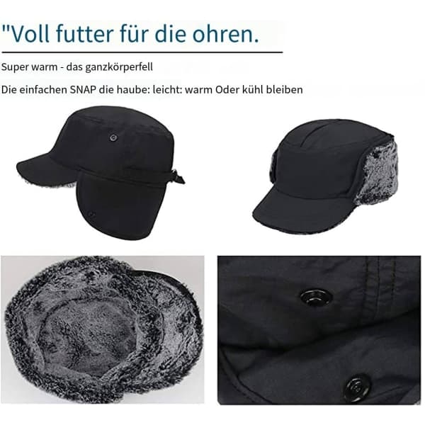 Varm hue med øreklapper, vinterhue, skihue, vinter, vindtæt