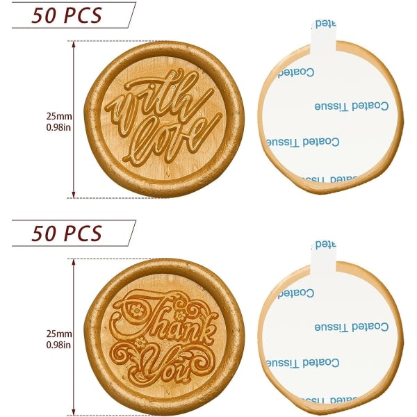 50 stk voksforseglingsstempler, Tak, Med kærlighed Signaturdesign Wa