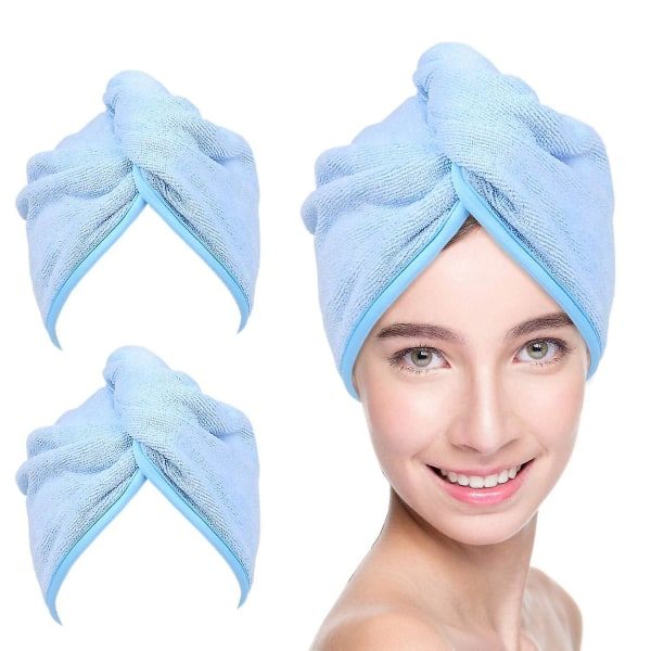 Mikrofiberhårhanddukspaket för kvinnor, 3-pack superabsorberande snabbtorkande hårturban (blå)