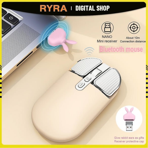 Ryra Bluetooth 2.4g tr?dl?s Dual Mode opplastingsbar mus 2400dpi USB speldator vit