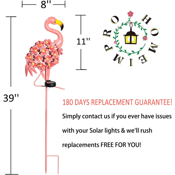 Galaxy Solar trädgårdslampor, Flamingo Passage Outdoor Stake Metal Lights, varmvit LED vattentät för gräsmatta, uteplats eller gård