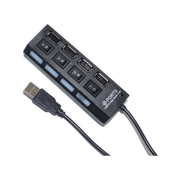 4-ports USB-hubb 2.0 High Speed ​​Hub med på/av-knapp och LED-lampa