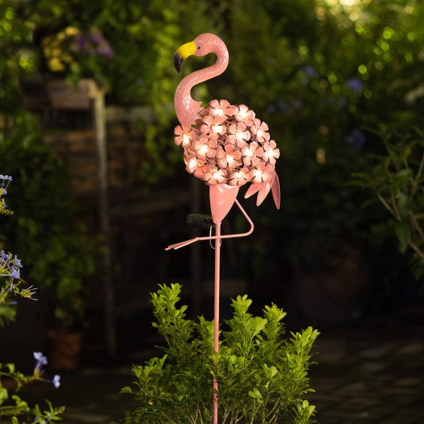 Galaxy Solar trädgårdslampor, Flamingo Passage Outdoor Stake Metal Lights, varmvit LED vattentät för gräsmatta, uteplats eller gård