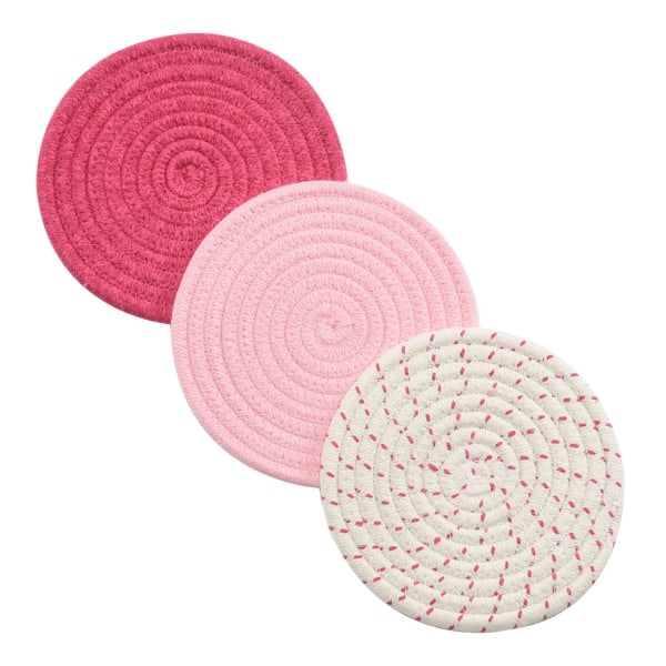 Sett Set 100 % ren bomullshållare ( sett med 3) varma mattor, skedstøtte for matlaging og baking med diameter 9 tum (rosa )