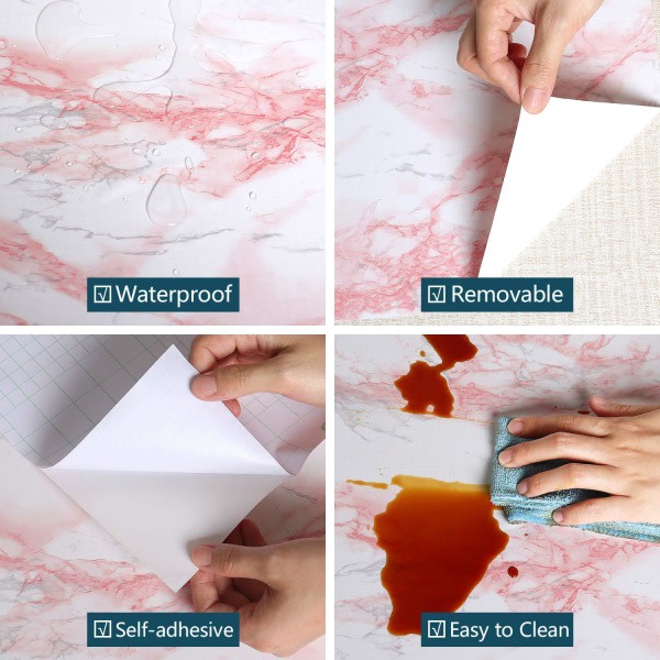 TG Rosa marmor tapet 60 cm × 200 cm självhäftande papper för möbler S