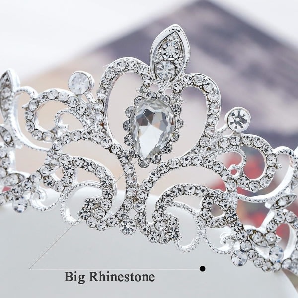 TG Bröllopskrona och tiara med kristaller för brudens hårtillbehör Silver Hart tiara för kvinnor och flickor