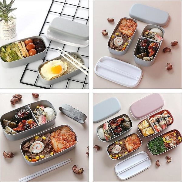 1 setti kaksoiskerroksinen lounaslaatikko Bento Box lounasastiat opiskelijoille ja työntekijöille (15,5 x 8,5 cm, harmaa)