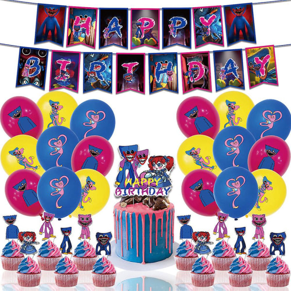 Poppy Playtime Huggy Wuggy Barn Födelsedagsfest Ballonger Banner Tårta Topper Sæt Dekoration Tillbehör