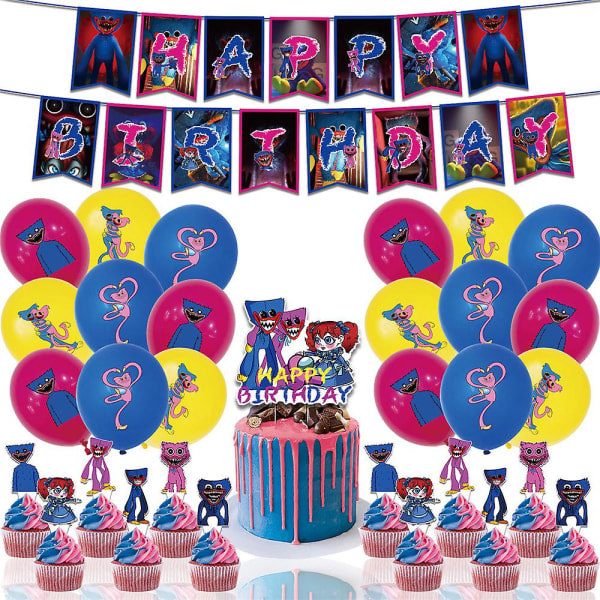 Poppy Playtime Huggy Wuggy Lasten Syntymäpäiväjuhlat Ilmapallot Banner Kakun Koristelusetti Tarvikkeet