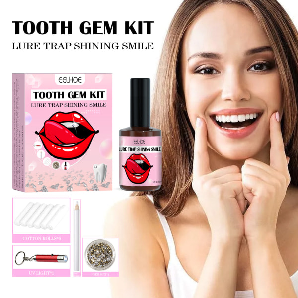 Tooth Gem Kit, DIY Tooth Gem Kit med h?rdande lys og lim, Tand Gems f?r