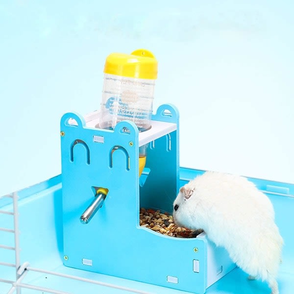 2 i 1 hamster h?ngande vattenflaska, husdjursautomat med bas f?r hamsterr?tta Gerbil mus marsvin gul