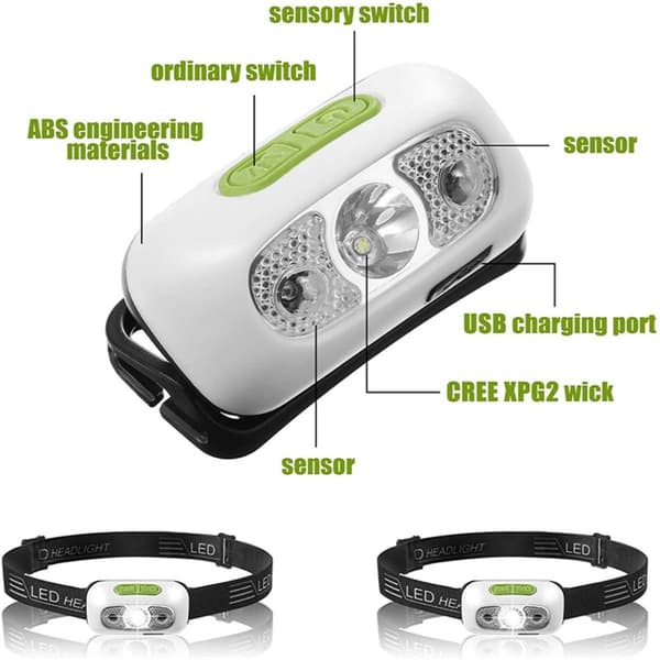 100 Lumen USB Oppladbar Hodelykt Fiske hvit_yu white