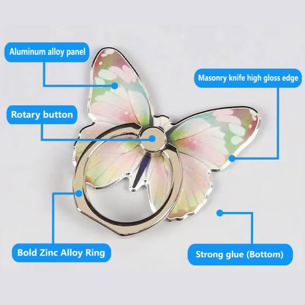 TG Lila-360° Justerbar Mobiltelefon Hållare Ring Söt Butterfly Pa