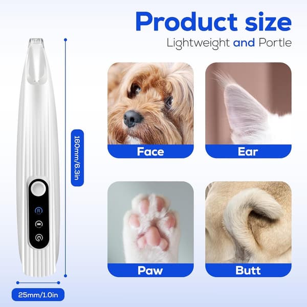 Dog Trimmer - Low Noise, LED Light, USB Rechargeable Nail Clipper Pink