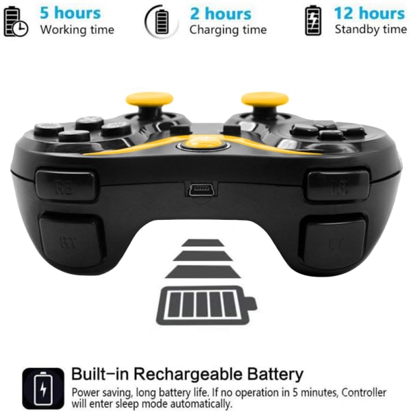 Inbyggt uppladdningsbart litiumbatterihandtag trådlös handkontroll med hög kapacitet, lämplig kompatibel med PS3-svart och gul
