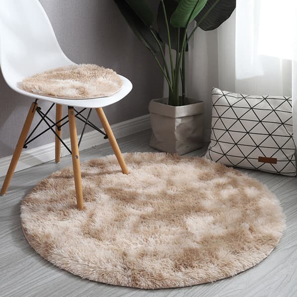 Fluffy rundt tæppe til soveværelse stue, lysegrå, blødt tæppe Lysegrå_yux Light Grey 60cm