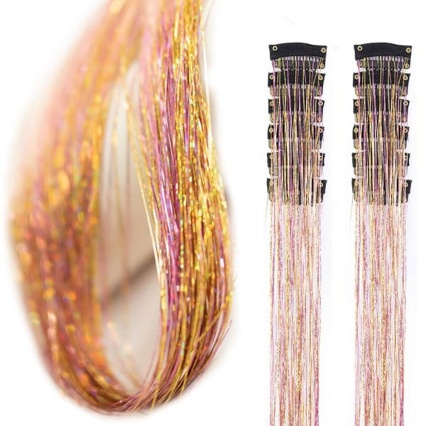 TG 6 ST Clip-in Hårglitterset, Glitter Fairy Tinsel Hårförlängningar Sju färger en one size