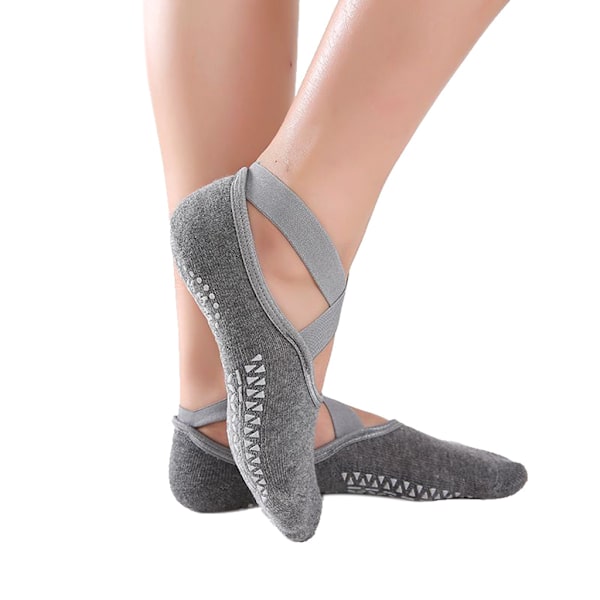 Halkfria Yogastrumpor för Kvinnor - Rygglös Fitness Pilates Andningsbara Balettfotstrumpor - Dam Sport Gym Sock Dans Tofflor 0.06 Red Wine