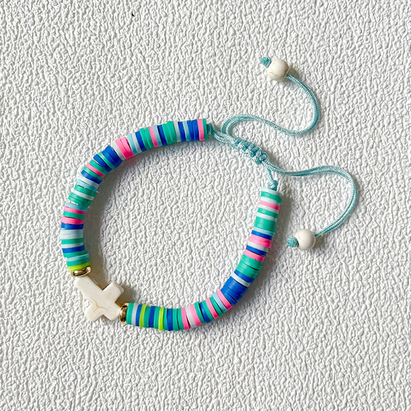 Populært fargerikt polymerleire korsarmbånd Bohemsk stil håndtau håndvevd justerbart armbånd 08(Elastic)